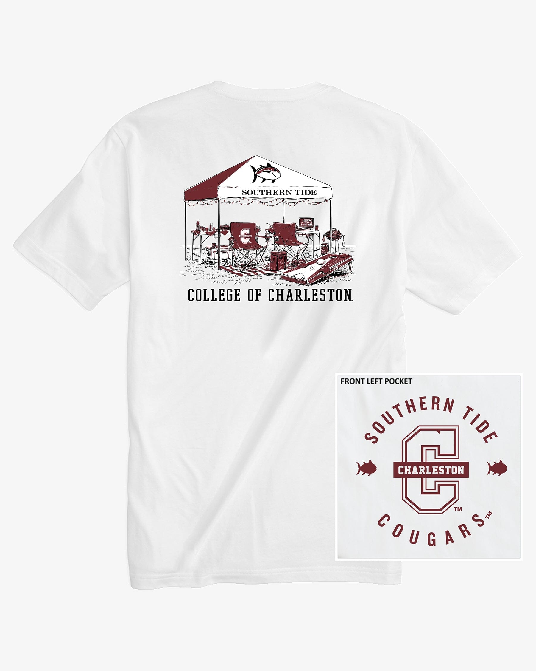 The back view of the College of Charleston Tailgate Time T-Shirt by Southern Tide - Classic White