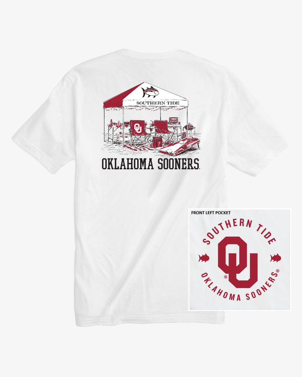 The back view of the Oklahoma Sooners Tailgate Time T-Shirt by Southern Tide - Classic White